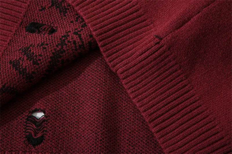 Street Hip-hop Ripped Hole Oversized Pullover Sweater - pluto essentials