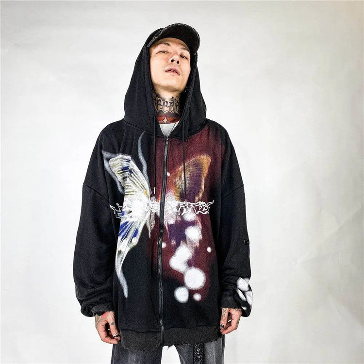 Butterfly Print Cardigan Loose Sweater Men - pluto essentials