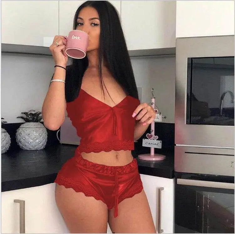 High Stretch Satin Home Pajamas 2-piece Set - pluto essentials