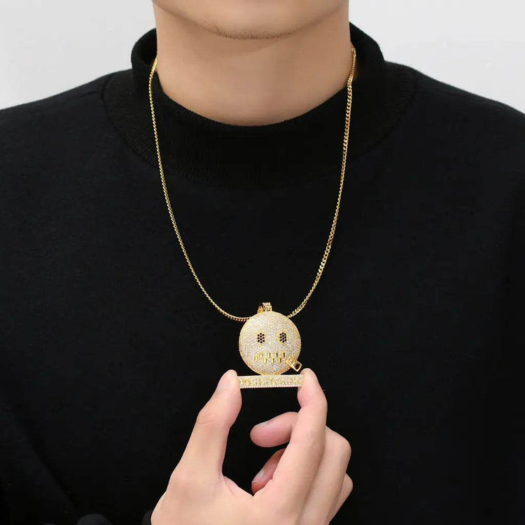 Cartoon Expression Zipper Shut Up Personality Trendy Hip Hop Jewelry - pluto essentials