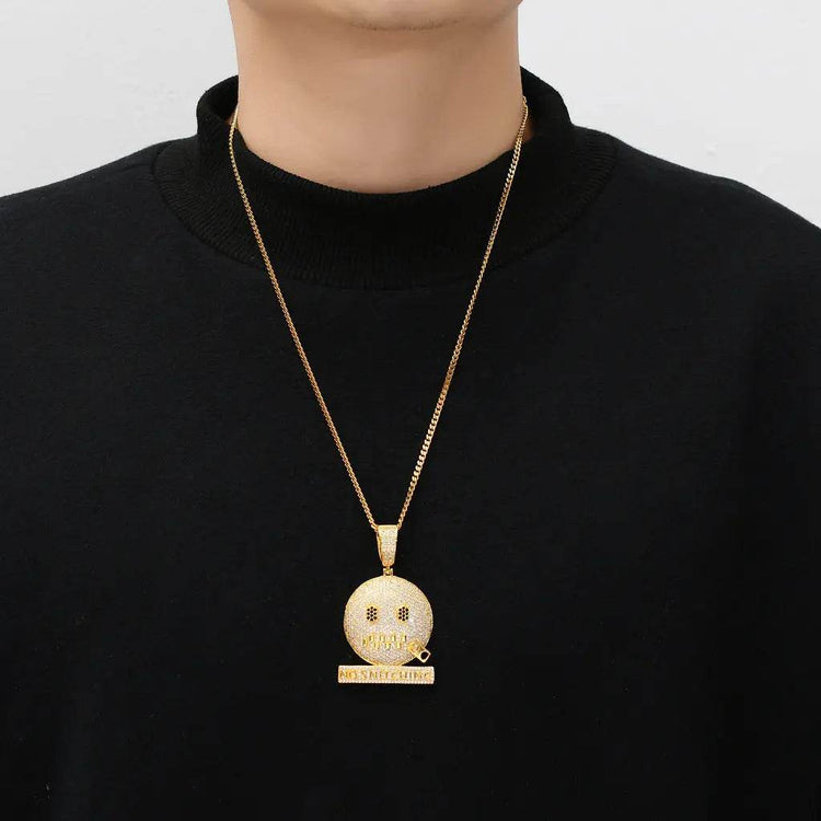 Cartoon Expression Zipper Shut Up Personality Trendy Hip Hop Jewelry - pluto essentials
