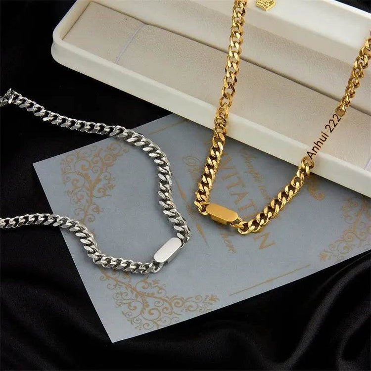 All-match Gold Titanium Steel Hip Hop Women Men Chunky Necklace - pluto essentials