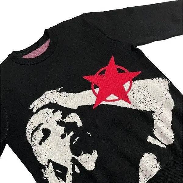 Autumn Winter Y2g Portrait Streetwear Harajuku Knitted Gothic Punk Sweater - pluto essentials