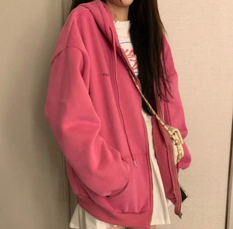 Brown Y2K Aesthetic Hoodies Women Zip Up Sweatshirt Hooded - pluto essentials