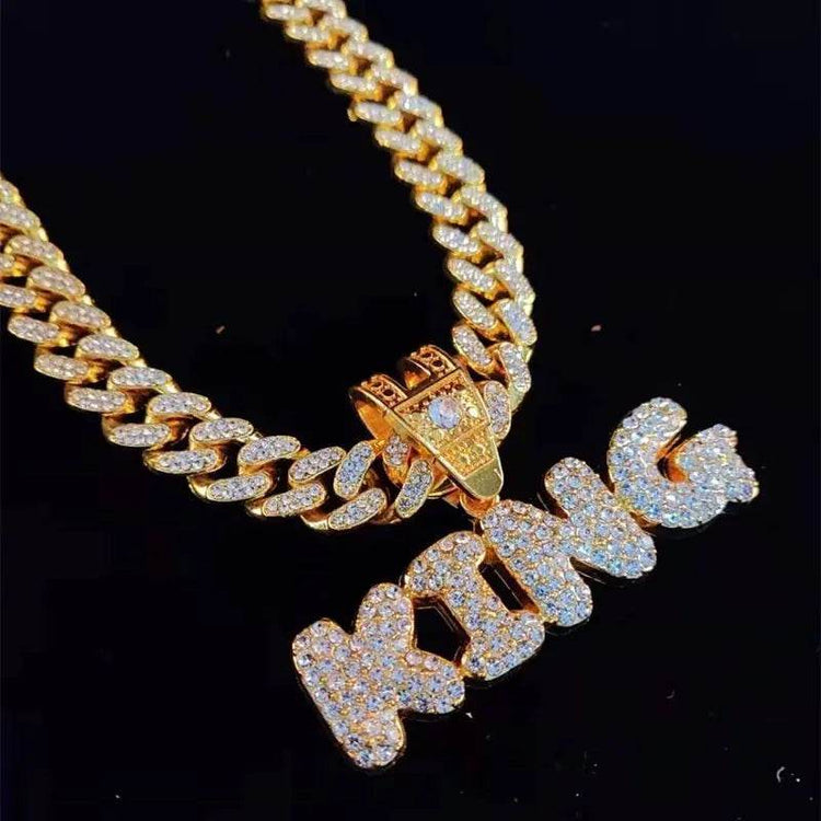 Men Women Hip Hop KING QUEEN Letter Pendant Necklace - pluto essentials