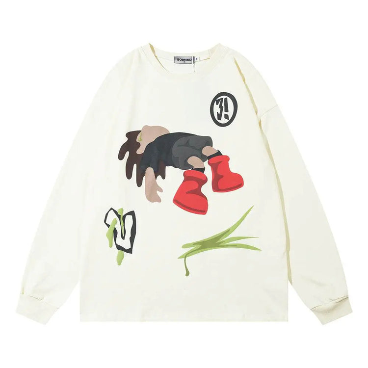 Cartoon Printed Crew Neck Sweatshirt Men - pluto essentials