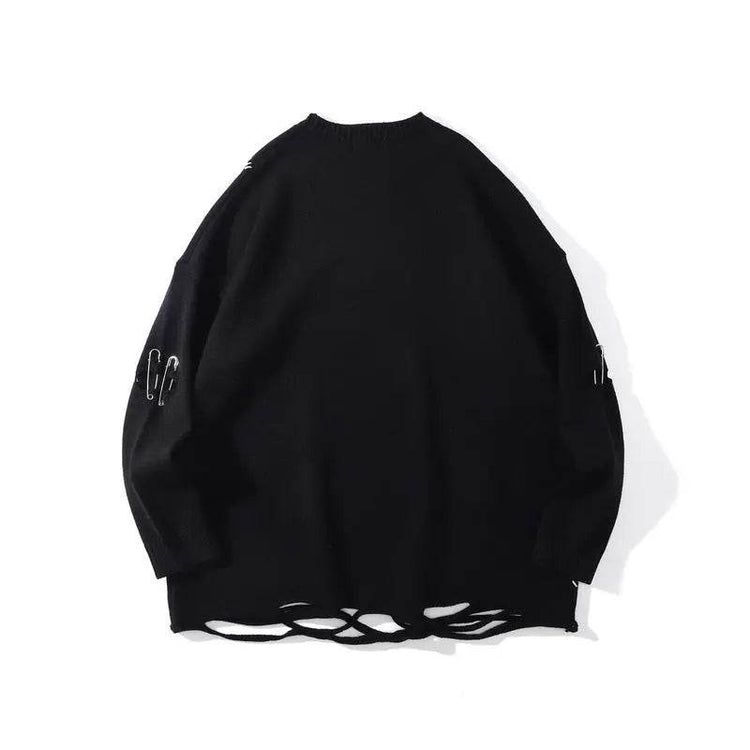 High Street Diablo Funeral Street Color Blocking Hole Sweater - pluto essentials