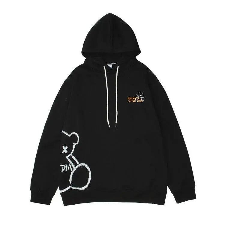 Bear Print Hooded Sweatshirt Men - pluto essentials