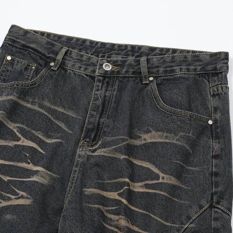 Real Shot American Street High Street Personality Denim Trousers - pluto essentials