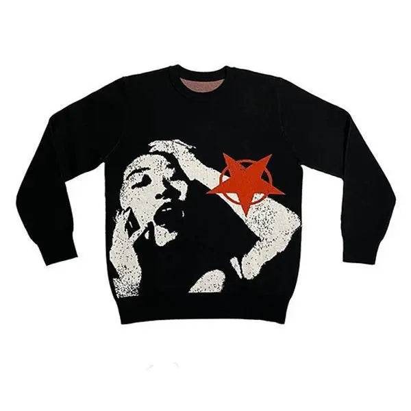 Autumn Winter Y2g Portrait Streetwear Harajuku Knitted Gothic Punk Sweater - pluto essentials