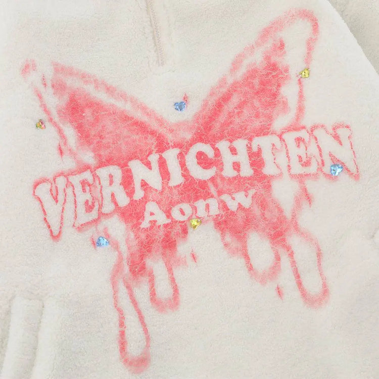 Butterfly Print Lamb Wool Sweatshirt Men - pluto essentials