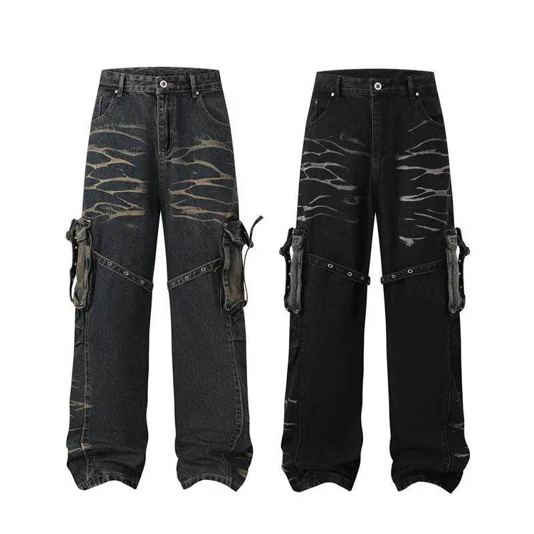 Real Shot American Street High Street Personality Denim Trousers - pluto essentials