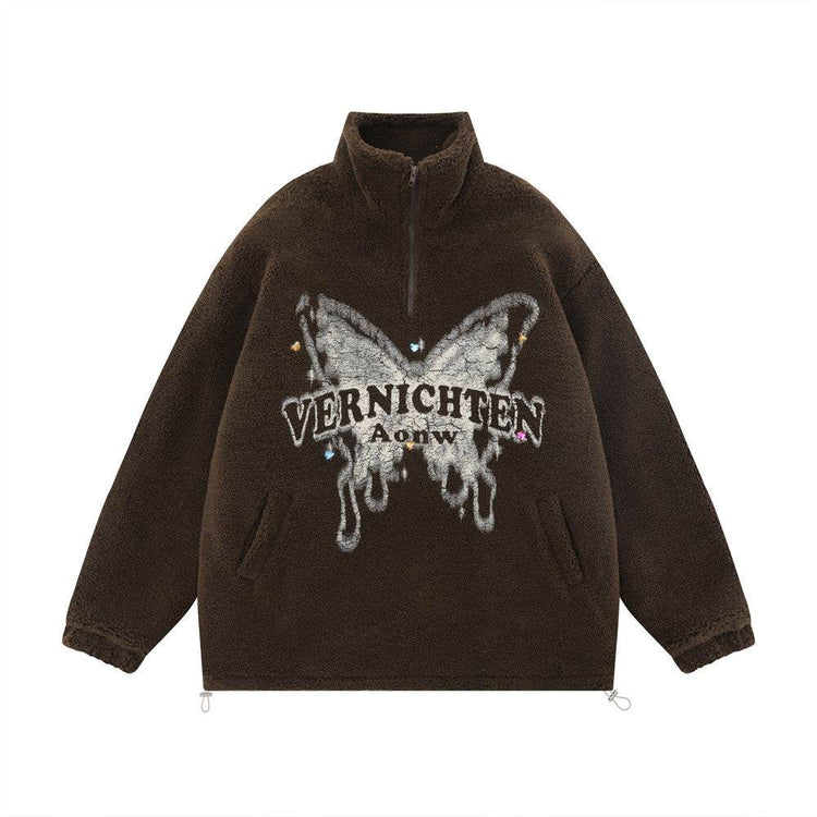 Butterfly Print Lamb Wool Sweatshirt Men - pluto essentials