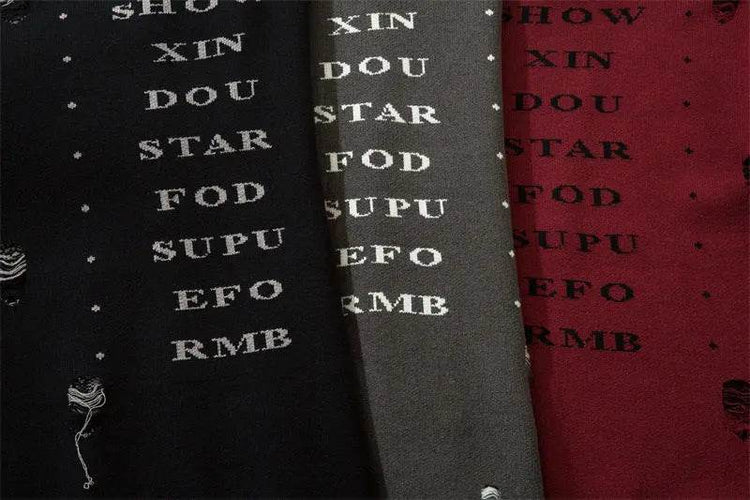 Street Hip-hop Ripped Hole Oversized Pullover Sweater - pluto essentials