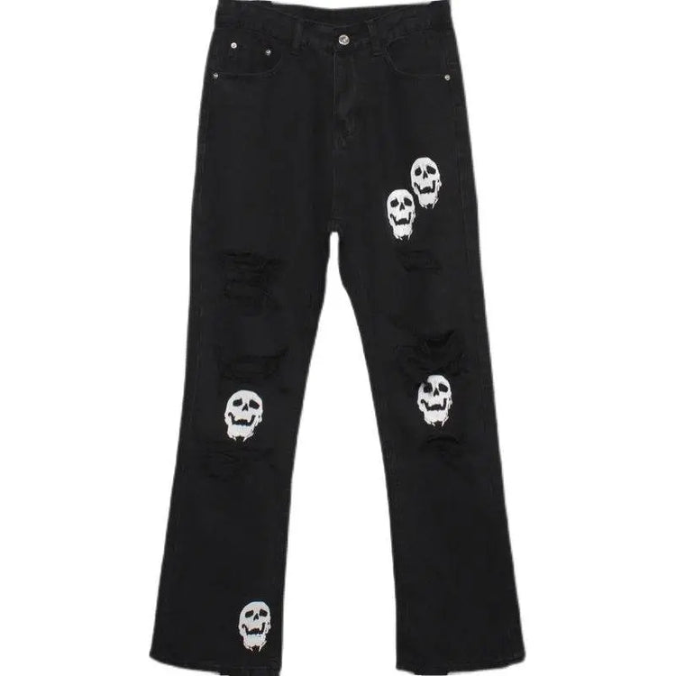 Skull And Crossbones Distressed Jeans Men - pluto essentials