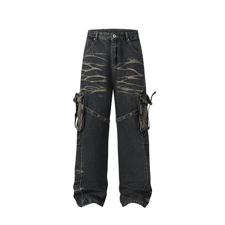 Real Shot American Street High Street Personality Denim Trousers - pluto essentials
