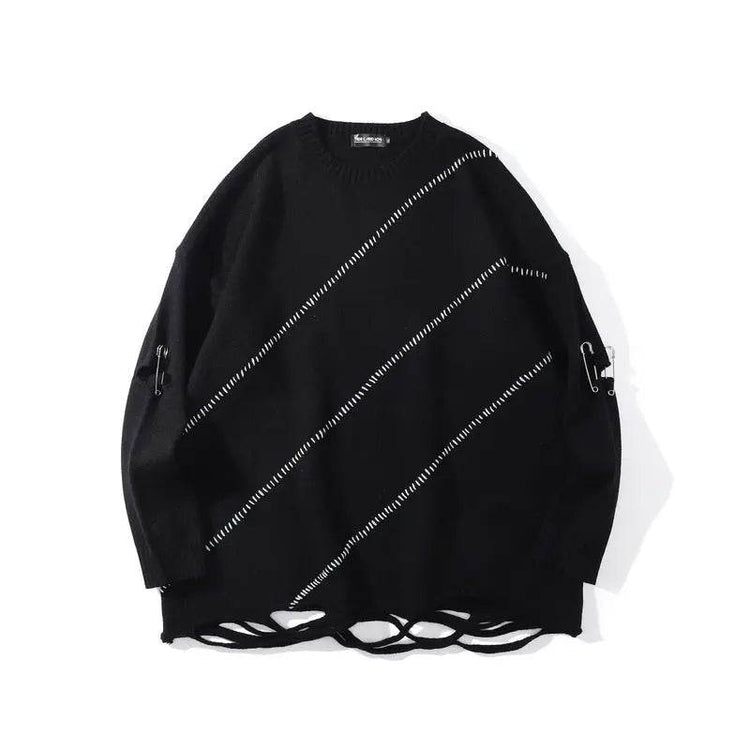 High Street Diablo Funeral Street Color Blocking Hole Sweater - pluto essentials