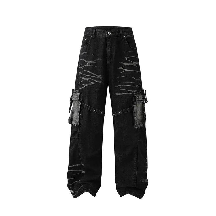 Real Shot American Street High Street Personality Denim Trousers - pluto essentials