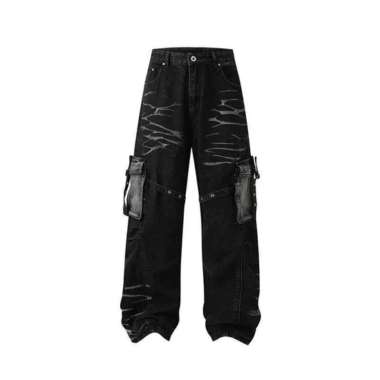 Real Shot American Street High Street Personality Denim Trousers - pluto essentials