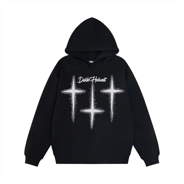 Printed Rhinestones Hooded Sweater For Men - pluto essentials