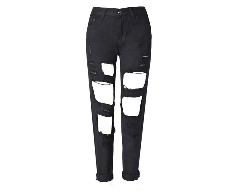 Ripped Jeans High Waist Women Ripped Hole Knee Skinny Pants - pluto essentials