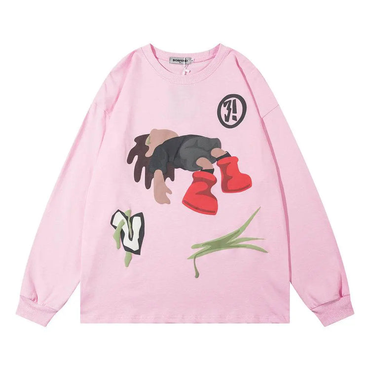 Cartoon Printed Crew Neck Sweatshirt Men - pluto essentials 