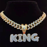 Men Women Hip Hop KING QUEEN Letter Pendant Necklace - pluto essentials 