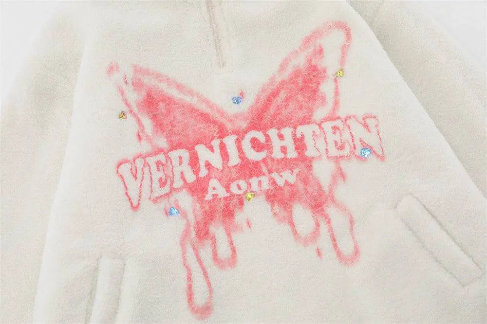 Butterfly Print Lamb Wool Sweatshirt Men - pluto essentials 