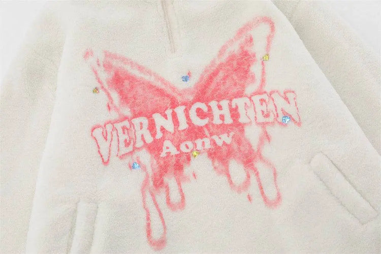 Butterfly Print Lamb Wool Sweatshirt Men - pluto essentials 