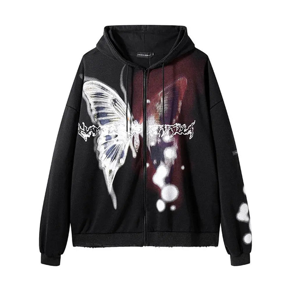 Butterfly Print Cardigan Loose Sweater Men - pluto essentials 