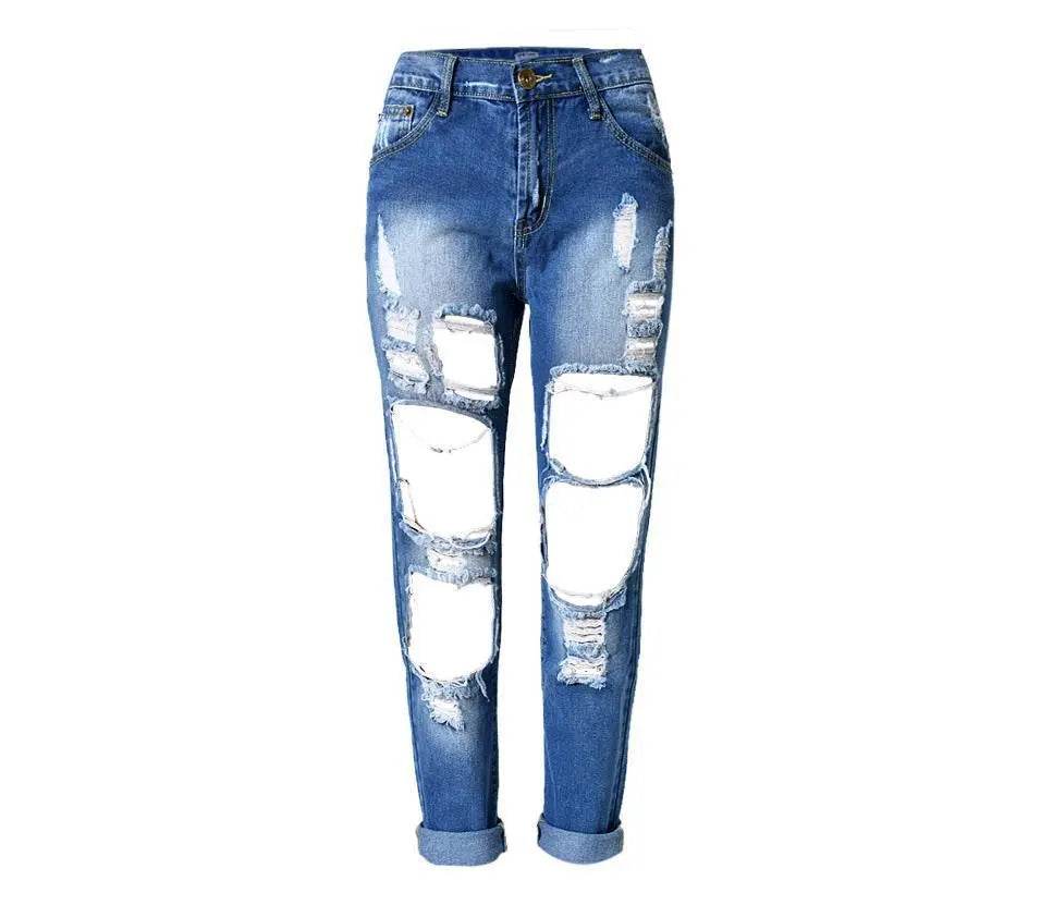 Ripped Jeans High Waist Women Ripped Hole Knee Skinny Pants - pluto essentials 