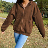Brown Y2K Aesthetic Hoodies Women Zip Up Sweatshirt Hooded - pluto essentials 