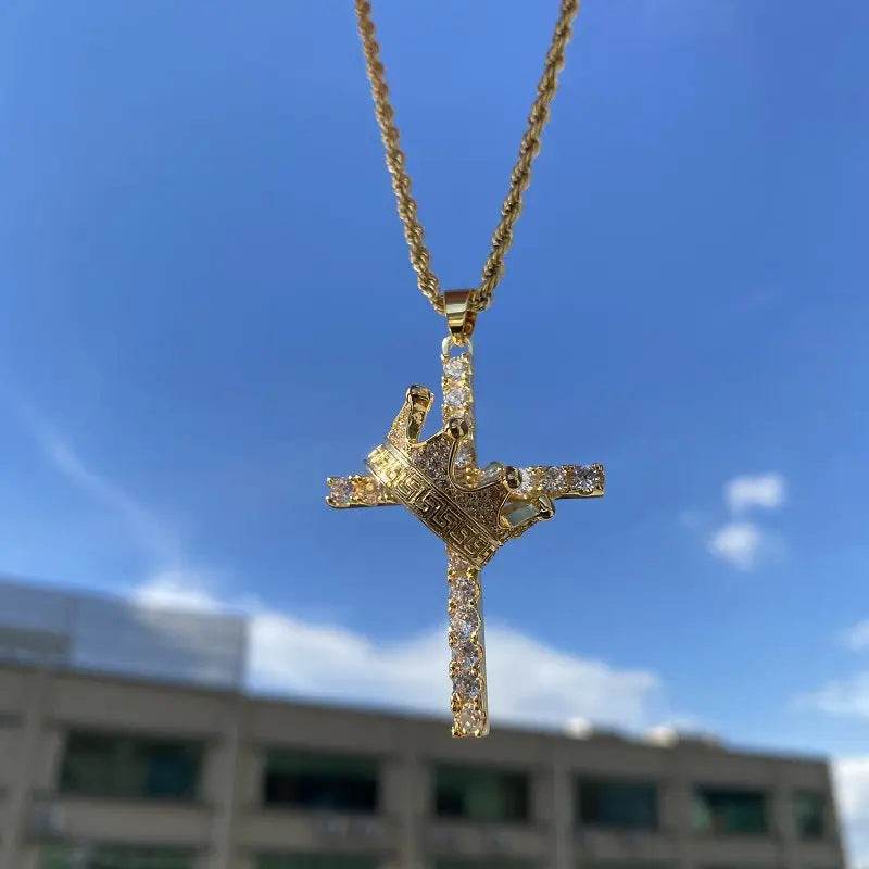 Hip Hop Crown Zircon Necklace - pluto essentials 