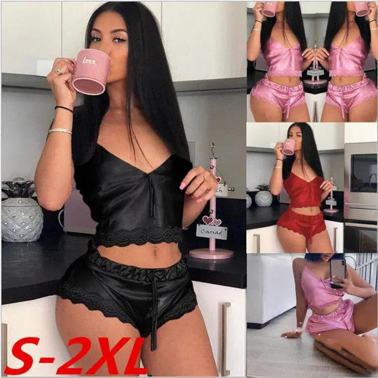 High Stretch Satin Home Pajamas 2-piece Set - pluto essentials 