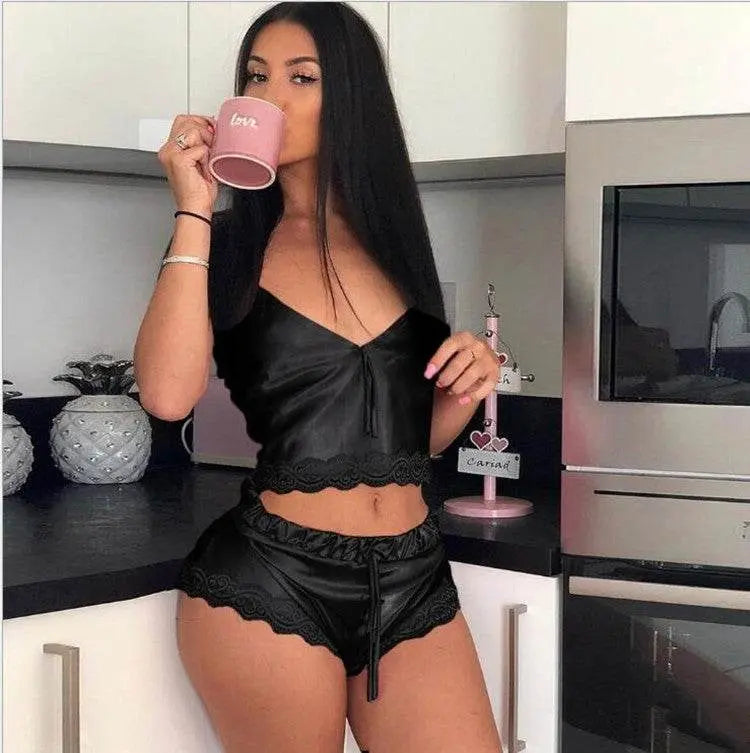 High Stretch Satin Home Pajamas 2-piece Set - pluto essentials 