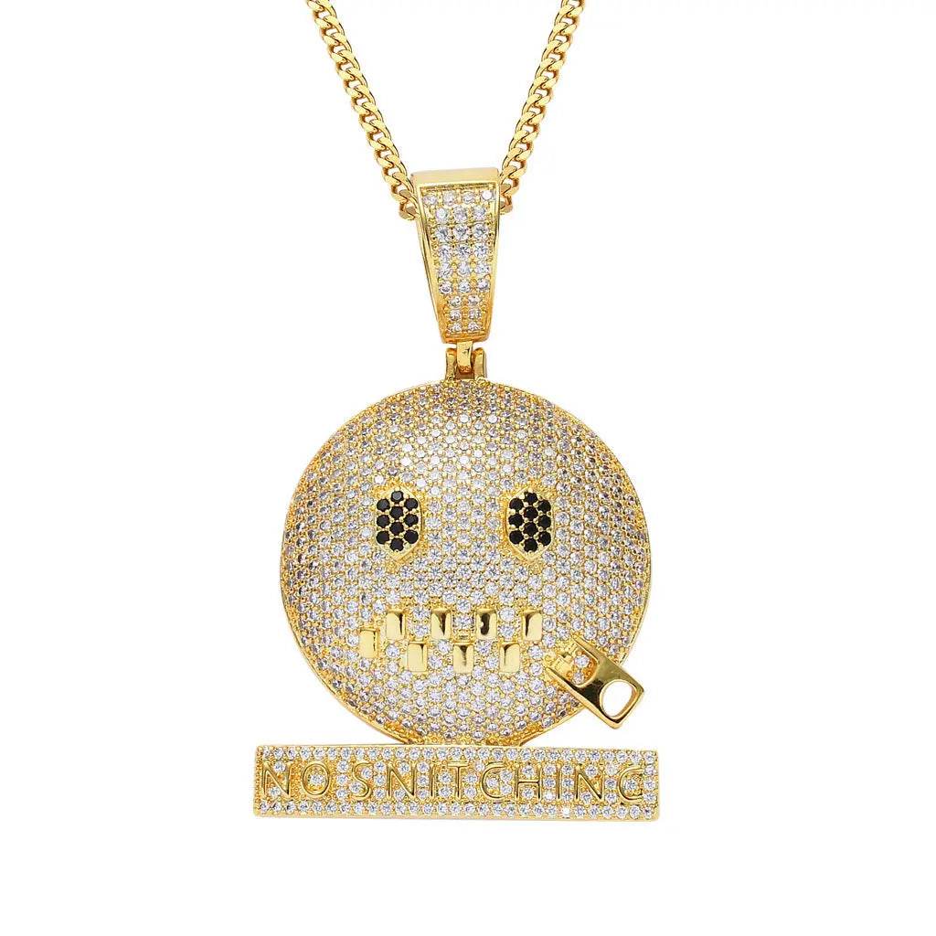Cartoon Expression Zipper Shut Up Personality Trendy Hip Hop Jewelry - pluto essentials 