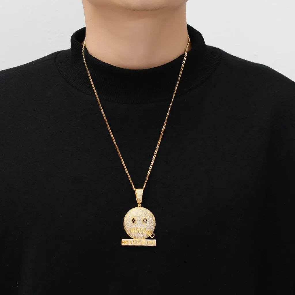 Cartoon Expression Zipper Shut Up Personality Trendy Hip Hop Jewelry - pluto essentials 