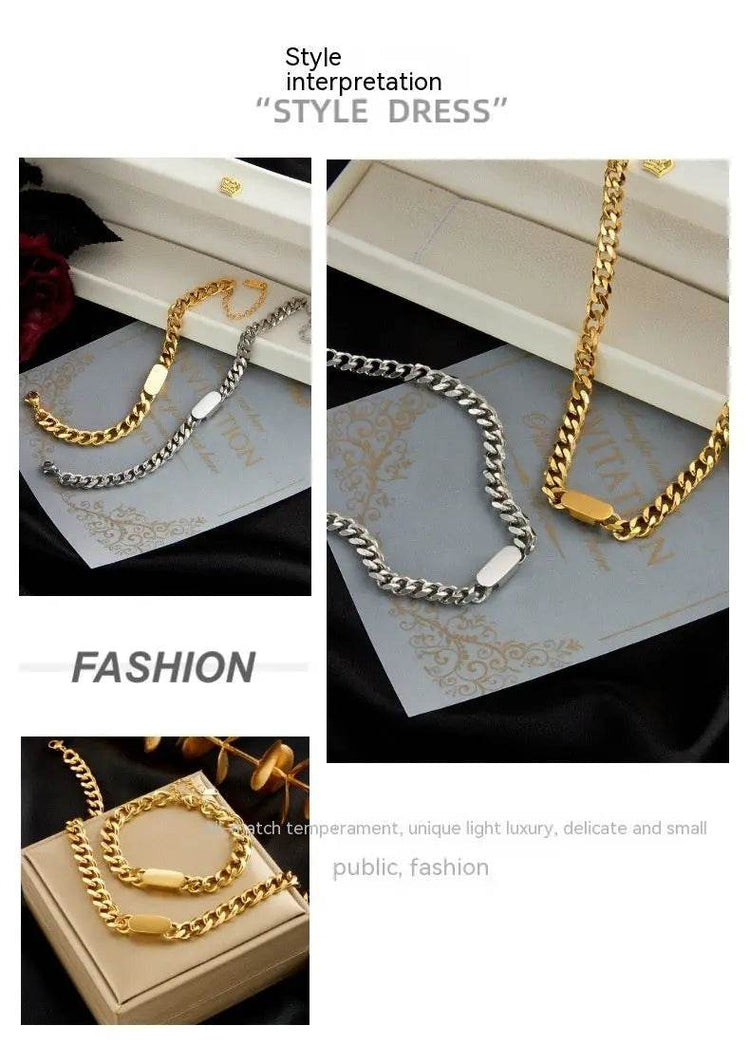 All-match Gold Titanium Steel Hip Hop Women Men Chunky Necklace - pluto essentials 
