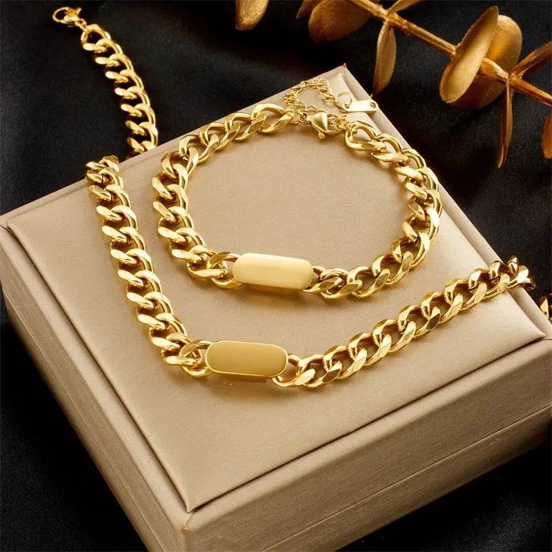 All-match Gold Titanium Steel Hip Hop Women Men Chunky Necklace - pluto essentials 