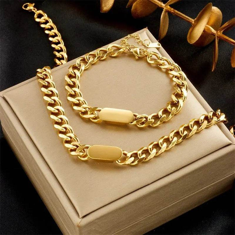 All-match Gold Titanium Steel Hip Hop Women Men Chunky Necklace - pluto essentials 