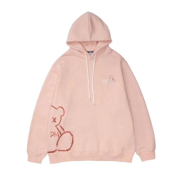 Bear Print Hooded Sweatshirt Men - pluto essentials 