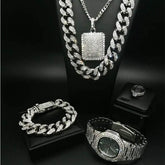 Hiphop hiphop full diamond cuban necklace men set - pluto essentials 