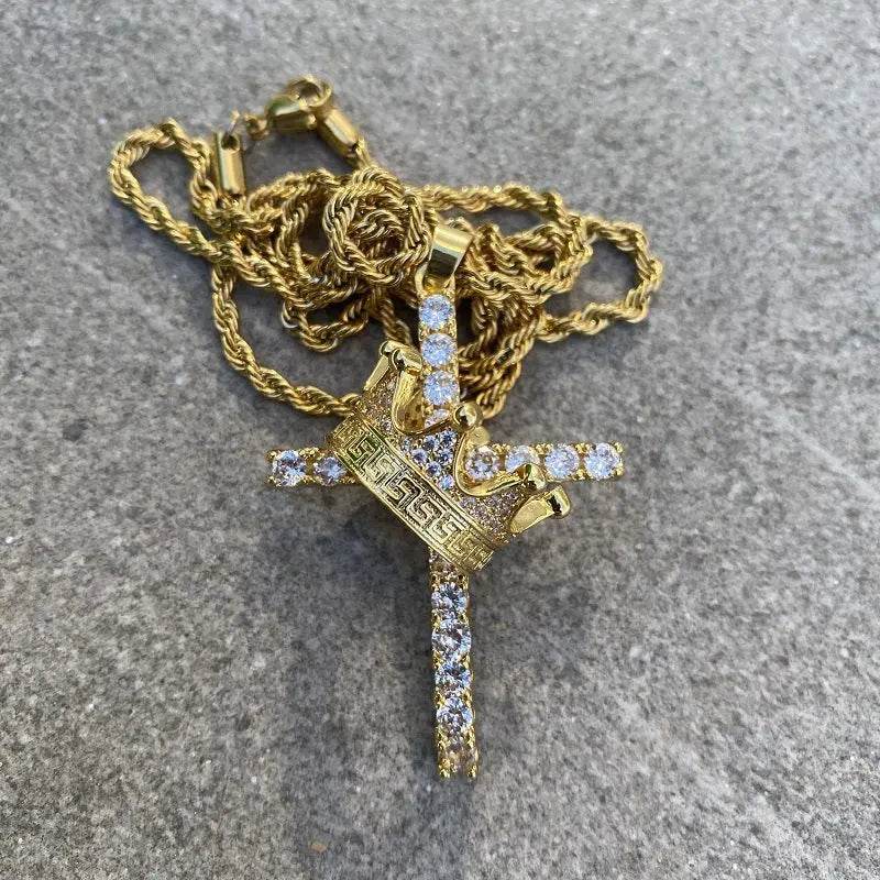 Hip Hop Crown Zircon Necklace - pluto essentials 