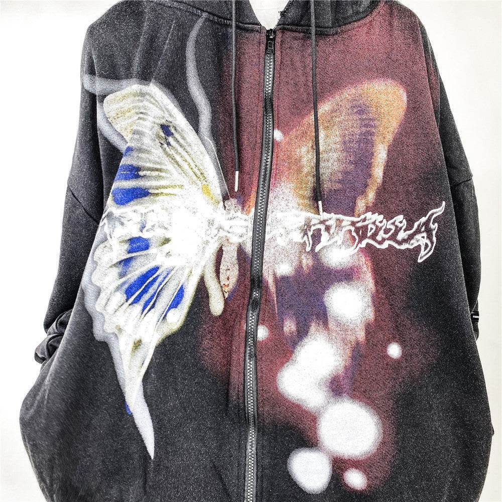 Butterfly Print Cardigan Loose Sweater Men - pluto essentials 