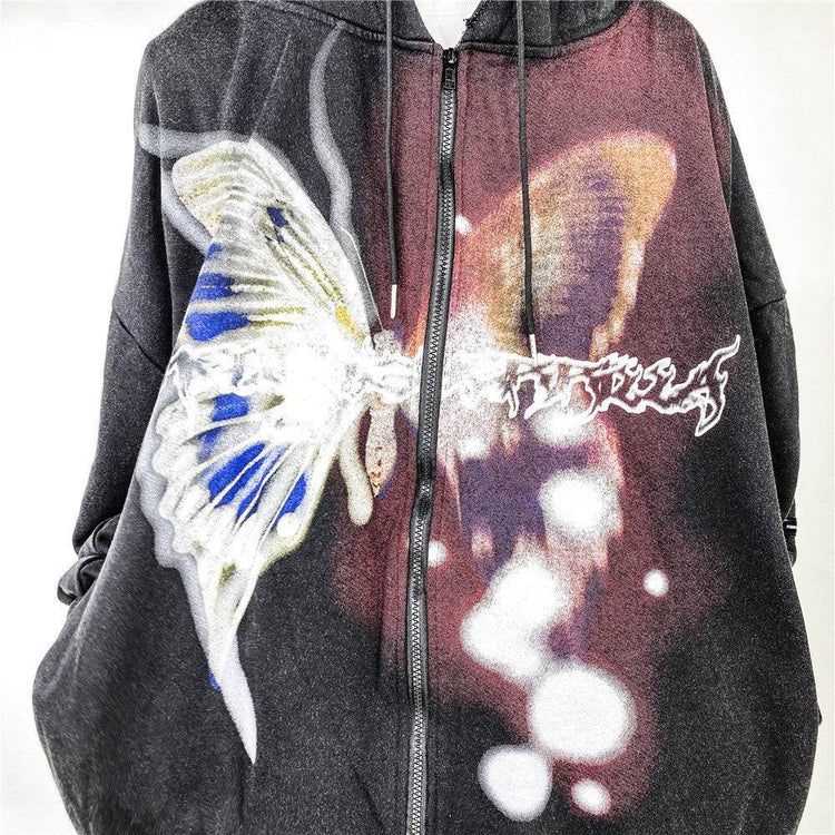 Butterfly Print Cardigan Loose Sweater Men - pluto essentials 