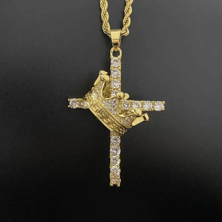 Hip Hop Crown Zircon Necklace - pluto essentials 