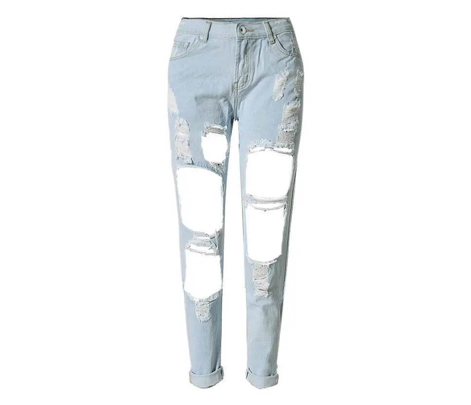 Ripped Jeans High Waist Women Ripped Hole Knee Skinny Pants - pluto essentials 