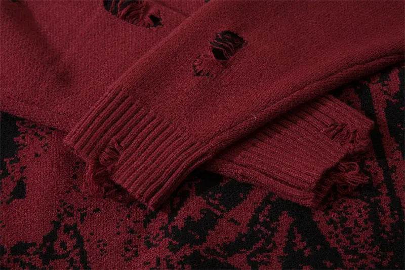 Street Hip-hop Ripped Hole Oversized Pullover Sweater - pluto essentials 