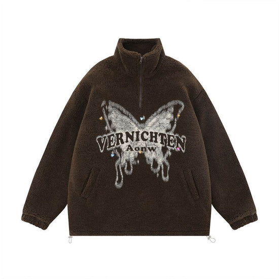 Butterfly Print Lamb Wool Sweatshirt Men - pluto essentials 