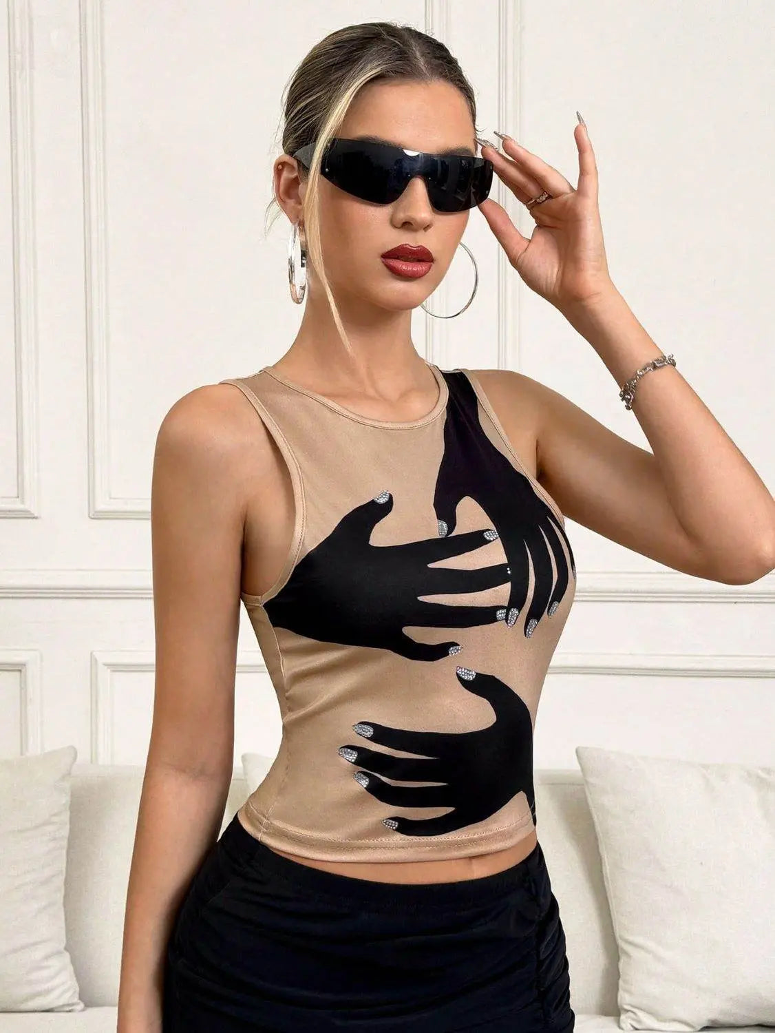 Y2K Printed Tank Vest INS Fashion Streetwear Round Neck Sleeveless Top Summer Women&